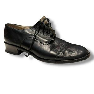 Emporio Armani Mens Black Leather Dress Shoes Size 40 US 7 Lace Up Loafers